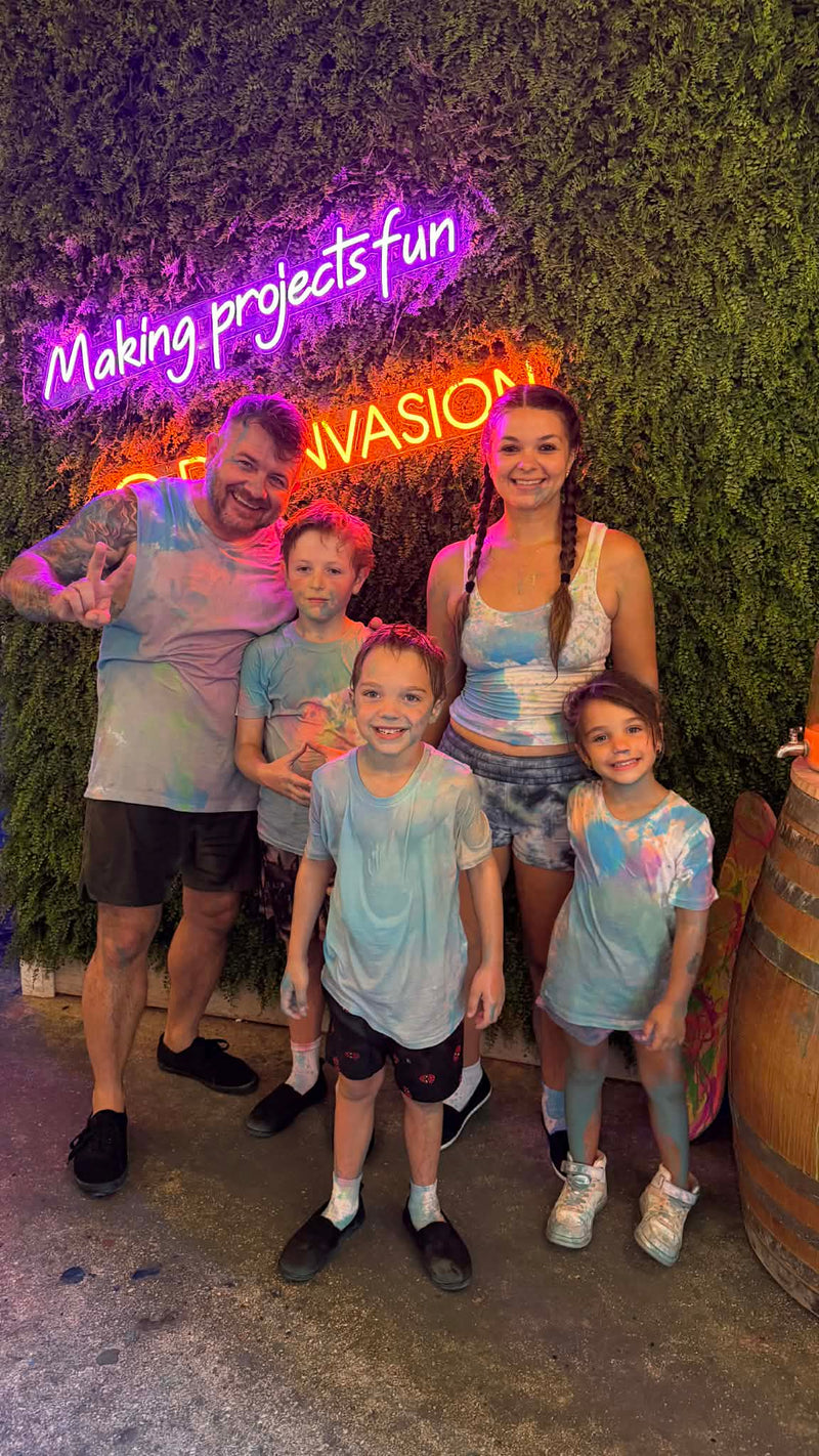 Family who booked the Splatter & Splash family package at DIY Invasion