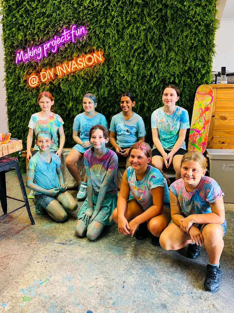 Kids after their Splatter & Splash party session at DIY Invasion